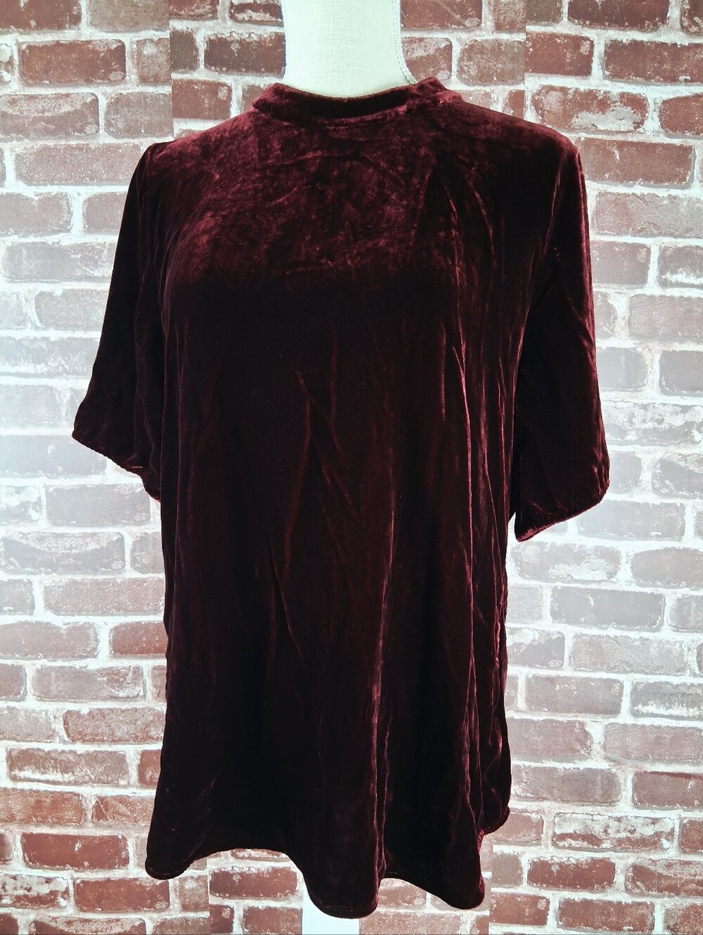 Eileen Fisher Silk Blend Burgundy Velour Velvet Half Sleeve Blouse Top M 9444